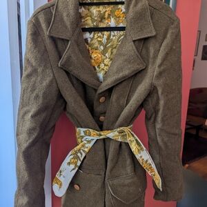 Stylish Brown Women's Coat with Floral Accents